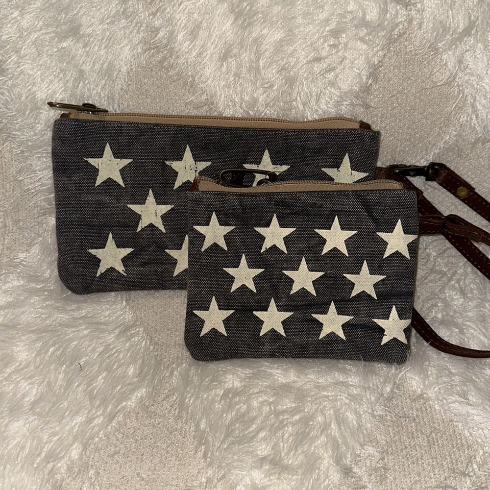 Primitives by Kathy Distressed Stars & Stripes Wristlet Set of 2 Travel Bags